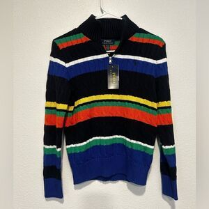 Ralph Lauren Striped Cotton Quarter-Zip Sweater NWT